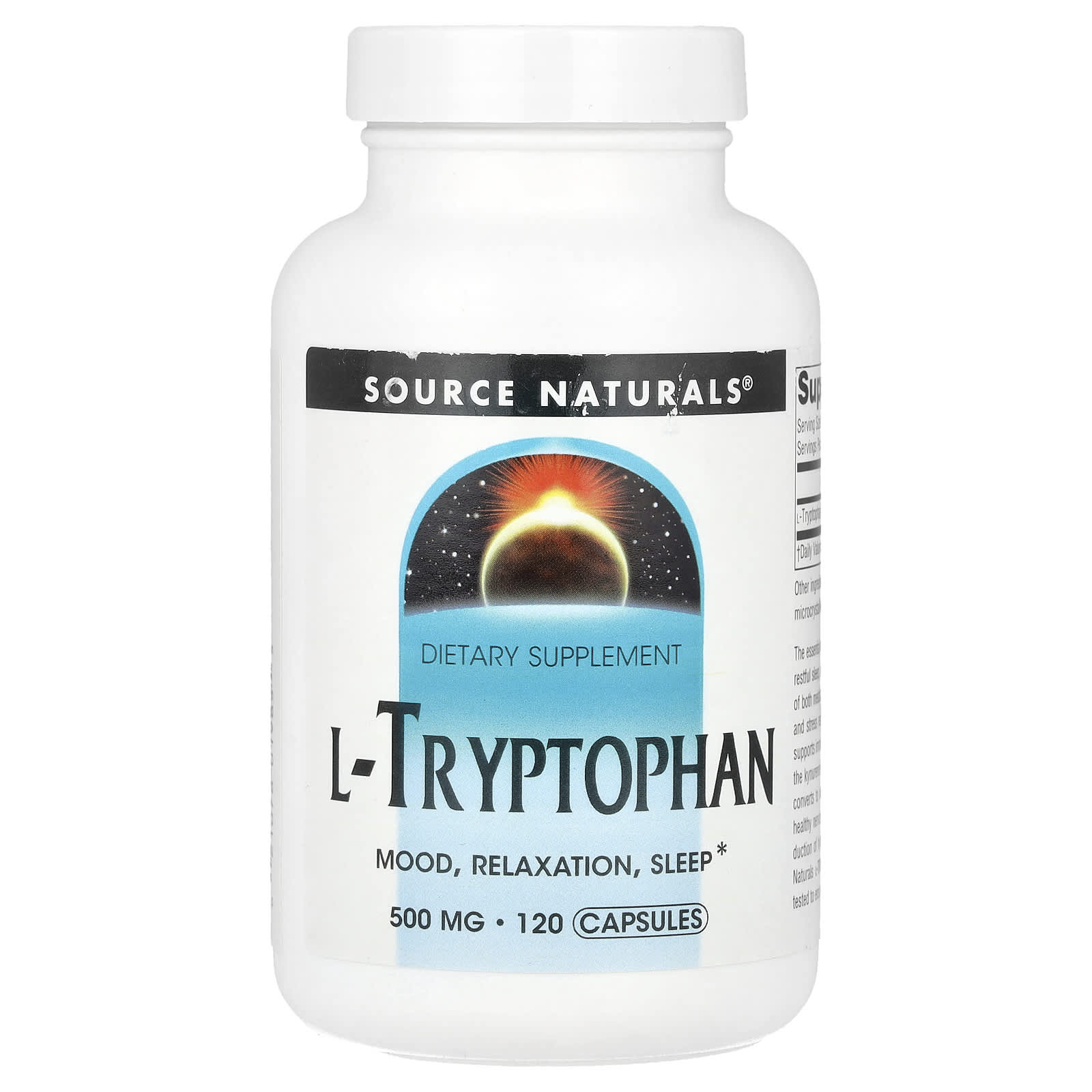 Source Naturals, L-Tryptophan 500 mg, 120 Capsules UPC 021078019855 | Hilife Vitamins